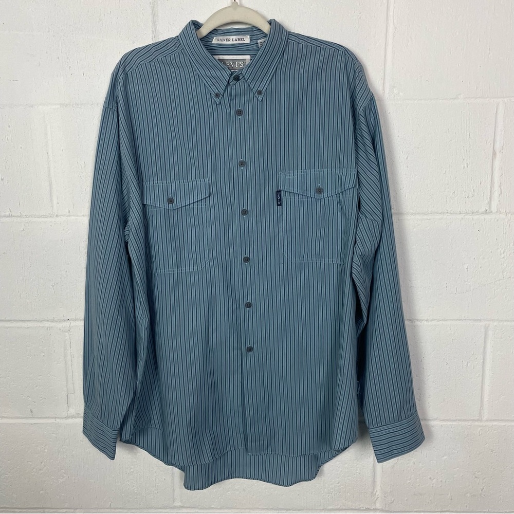 Vinage Levi's Men's Silver Label Button‎ Down Shirt Blue Stripe Streetwear XL